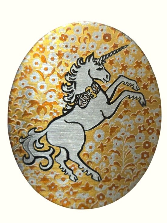 Reed & Barton Jewelry - Reed & Barton Damascene Oval Unicorn Brooch Pendant Boho mystical Floral Design